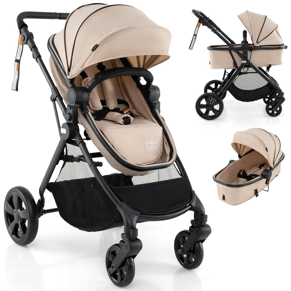 Folding Infant Stoller with Adjustable Canopy and Backrest for Kids-Beige