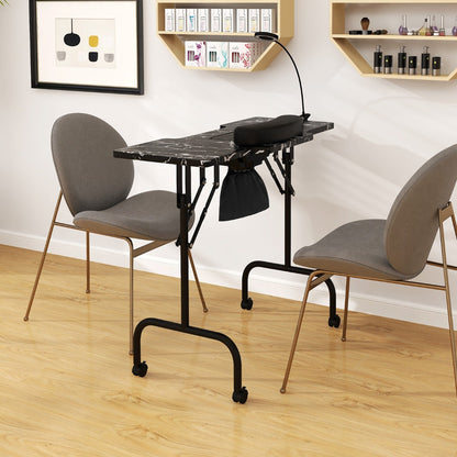 Folding Manicure Table with Dust Collector and Adjustable LED Lamp - Black