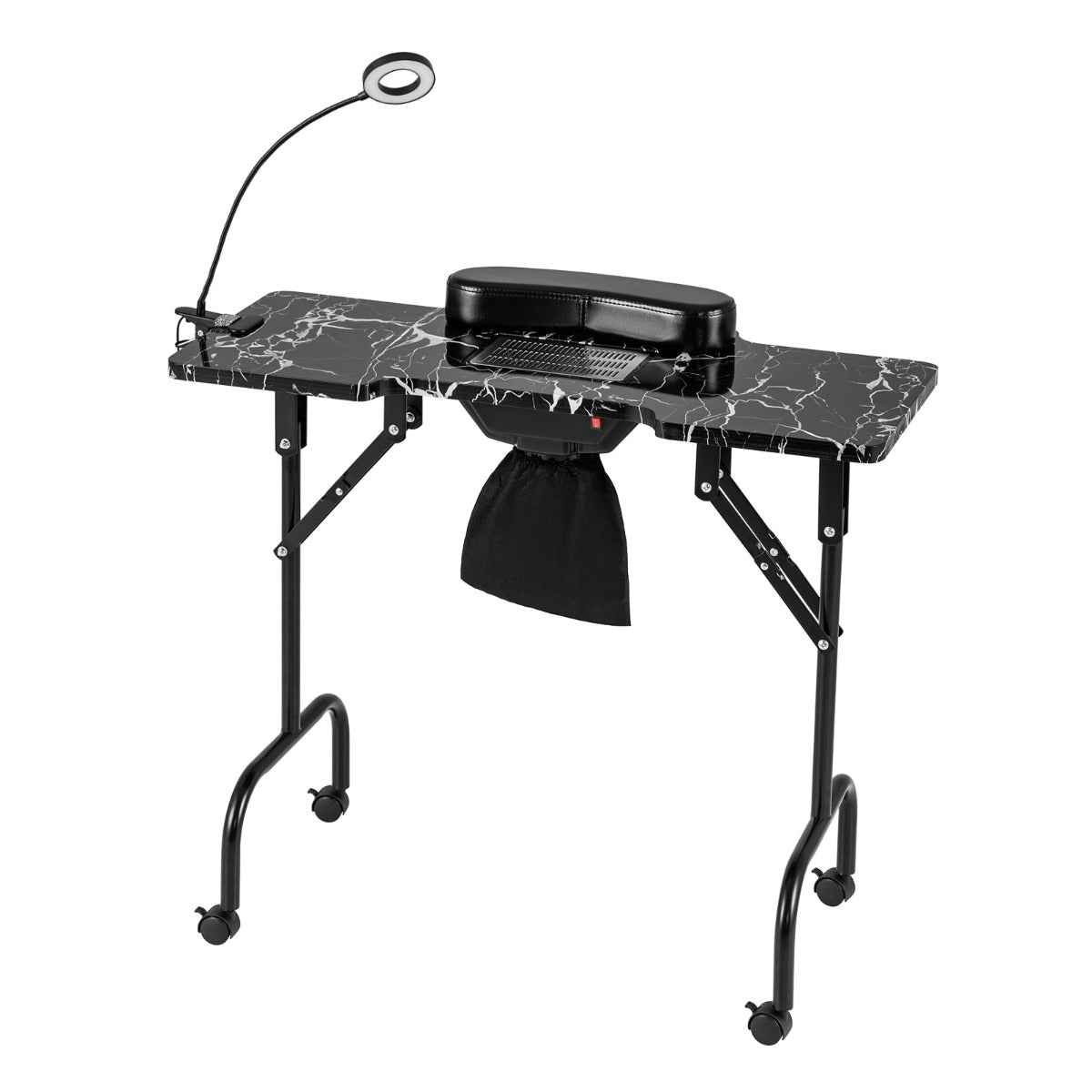 Folding Manicure Table with Dust Collector and Adjustable LED Lamp - Black