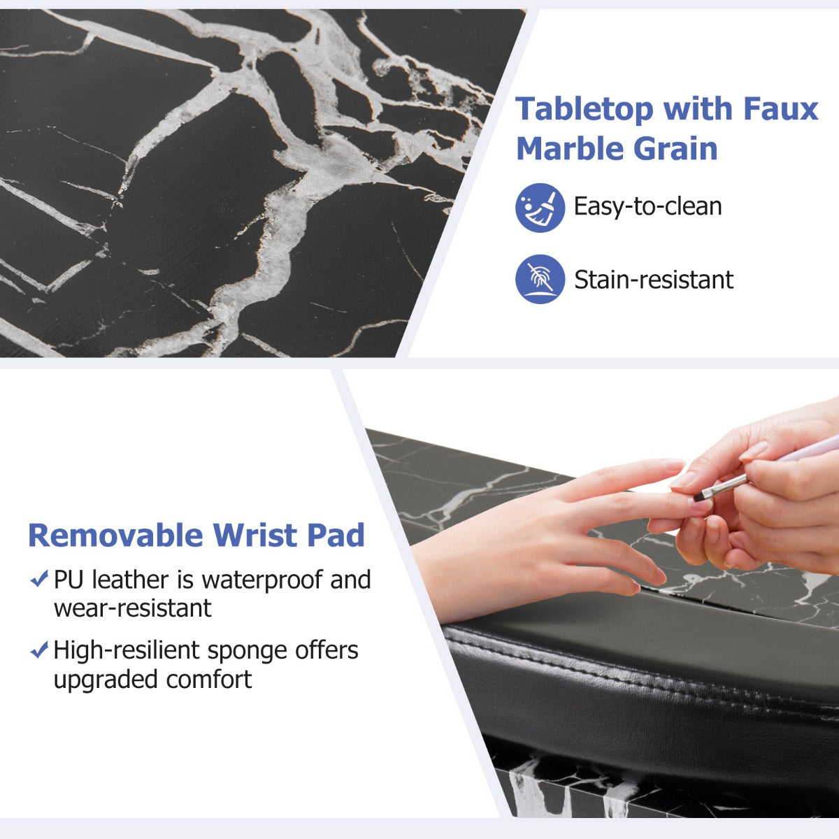 Folding Manicure Table with Dust Collector and Adjustable LED Lamp - Black