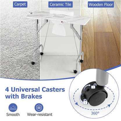Folding Manicure Table with Dust Collector & Adjustable LED Lamp, White
