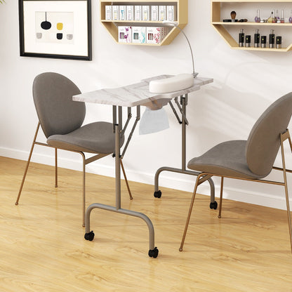 Folding Manicure Table with Dust Collector & Adjustable LED Lamp, White
