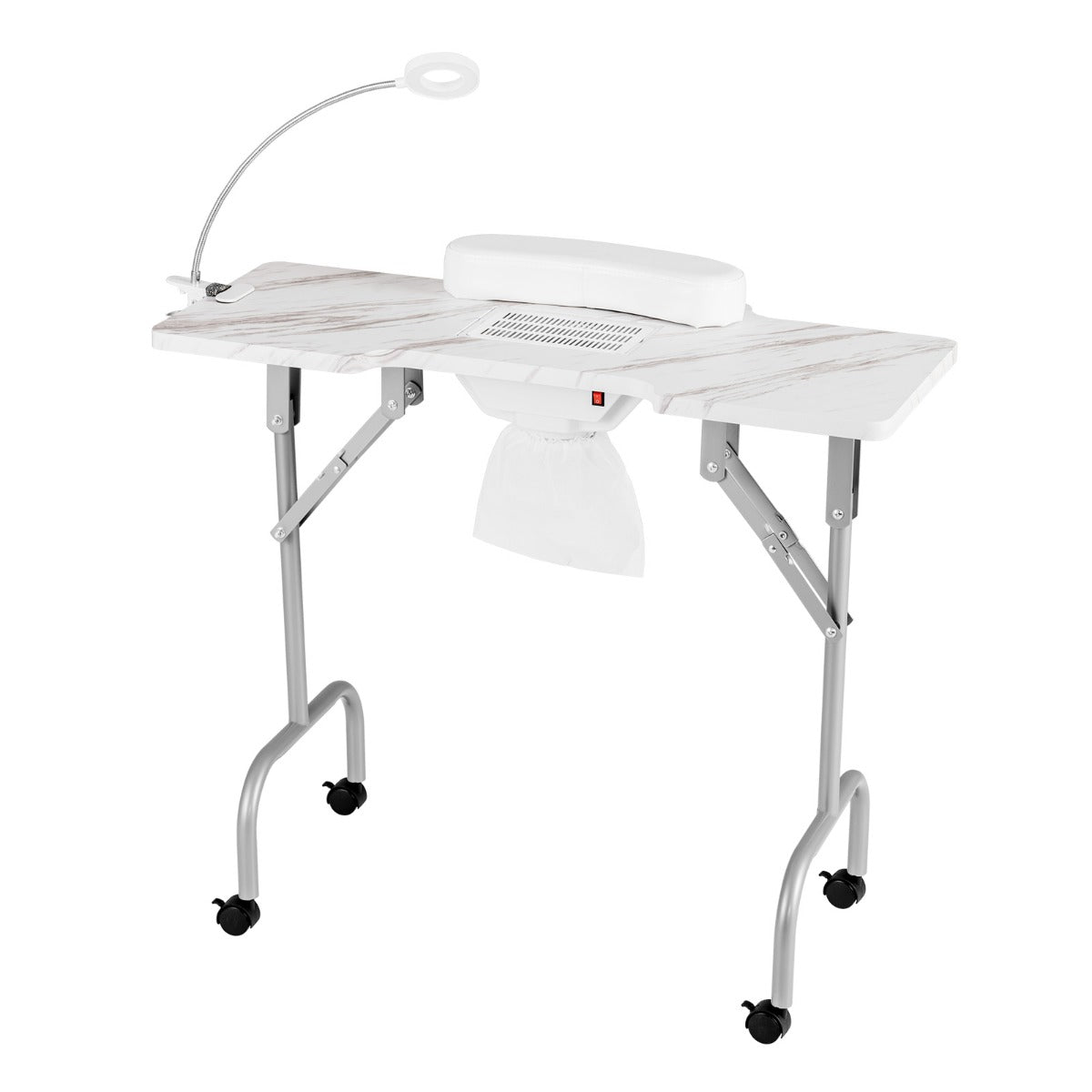 Folding Manicure Table with Dust Collector & Adjustable LED Lamp, White
