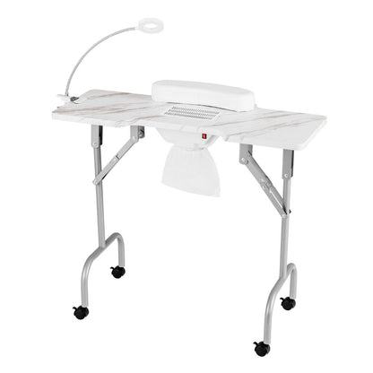 Folding Manicure Table with Dust Collector & Adjustable LED Lamp, White