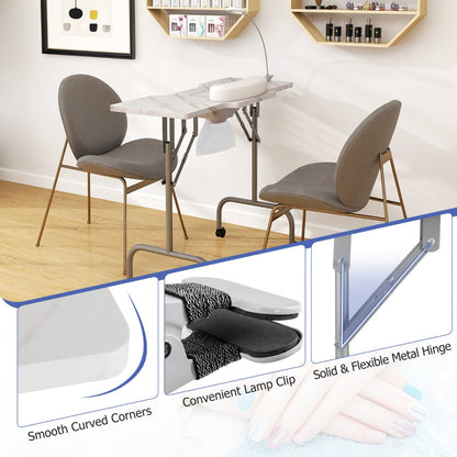 Folding Manicure Table with Dust Collector & Adjustable LED Lamp, White