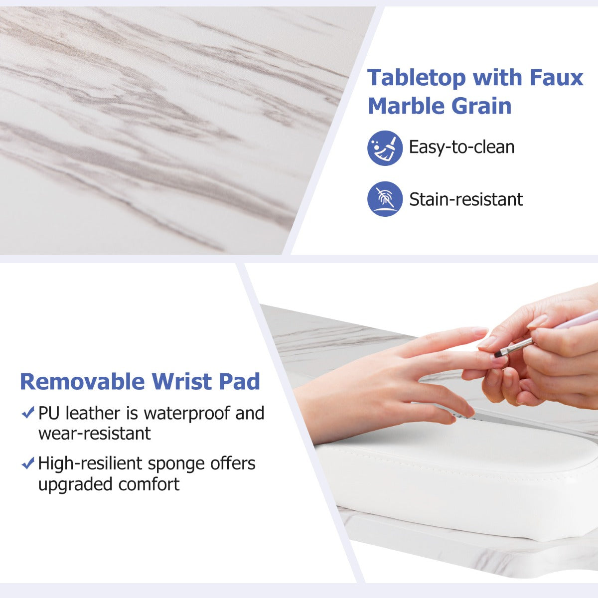 Folding Manicure Table with Dust Collector & Adjustable LED Lamp, White