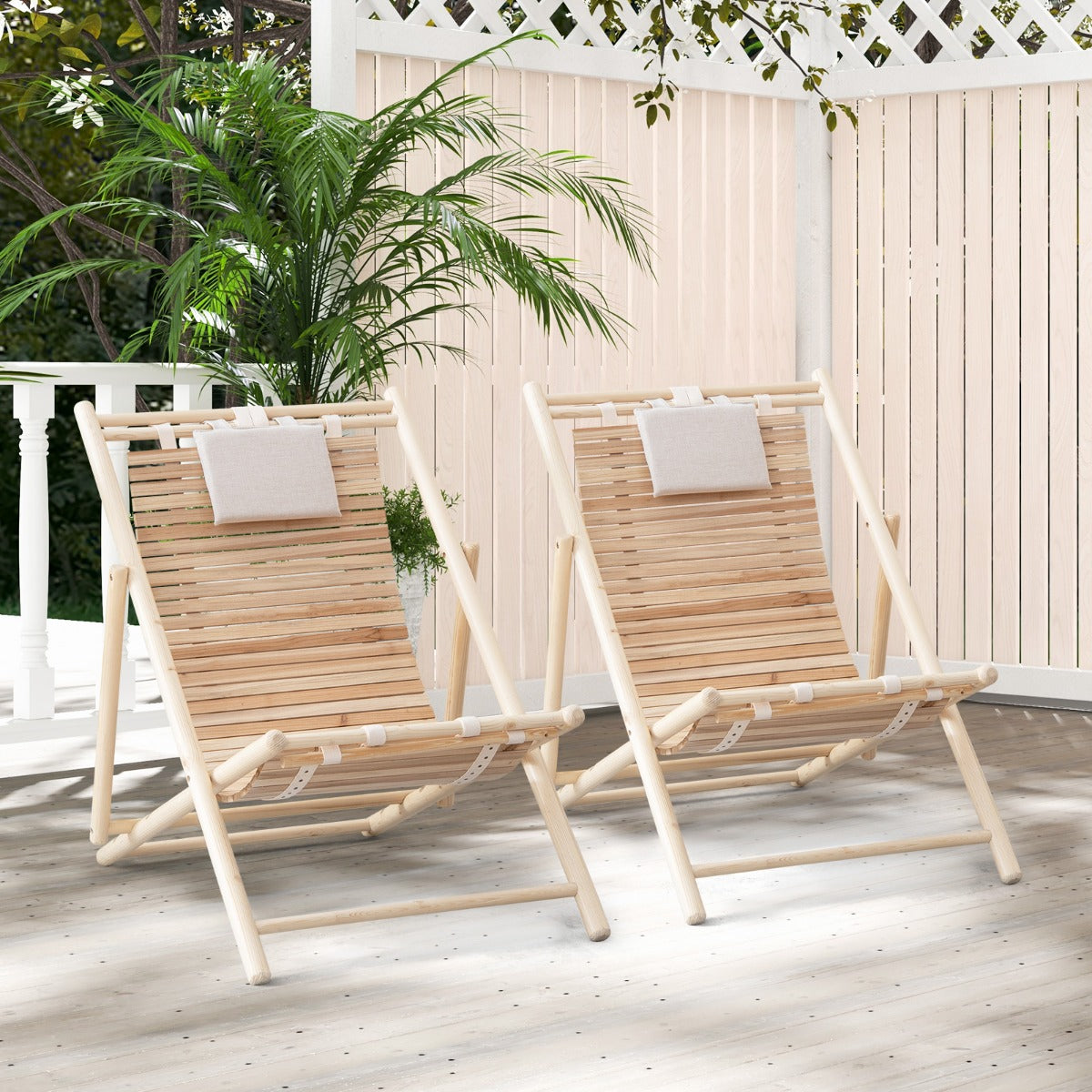 Outdoor Folding Adjustable Sling Chair with Cushioned Headrest-2 Pieces