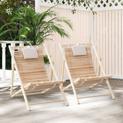 Outdoor Folding Adjustable Sling Chair with Cushioned Headrest-2 Pieces