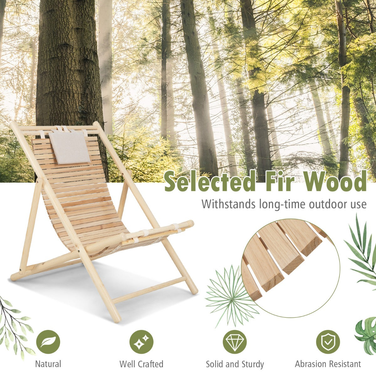 Outdoor Folding Adjustable Sling Chair with Cushioned Headrest-2 Pieces