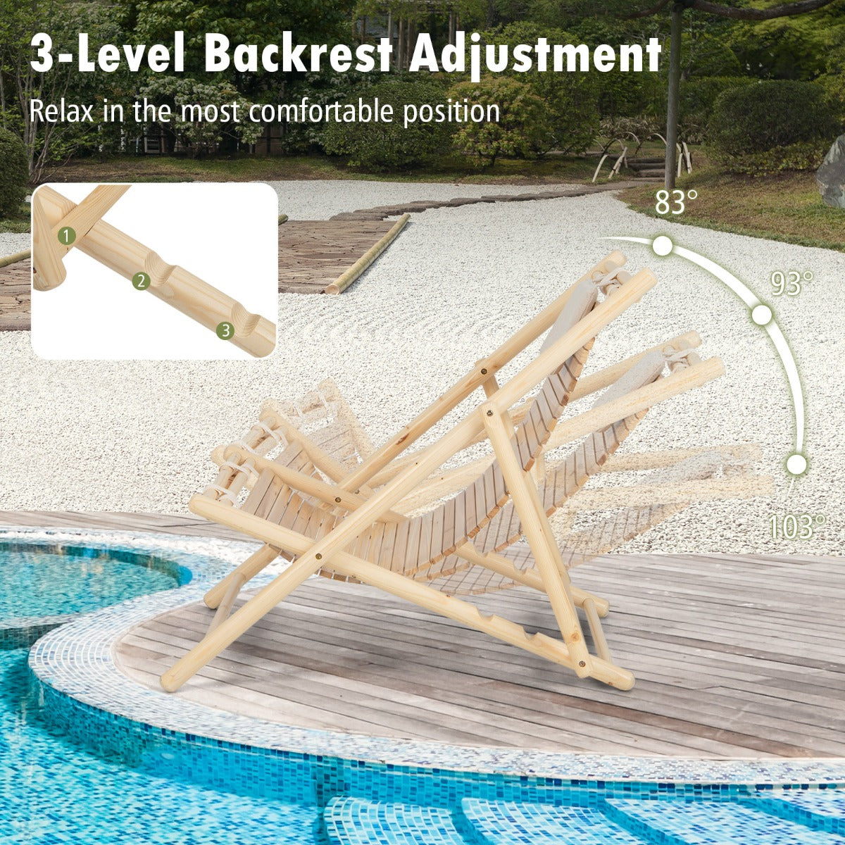 Outdoor Folding Adjustable Sling Chair with Cushioned Headrest-2 Pieces