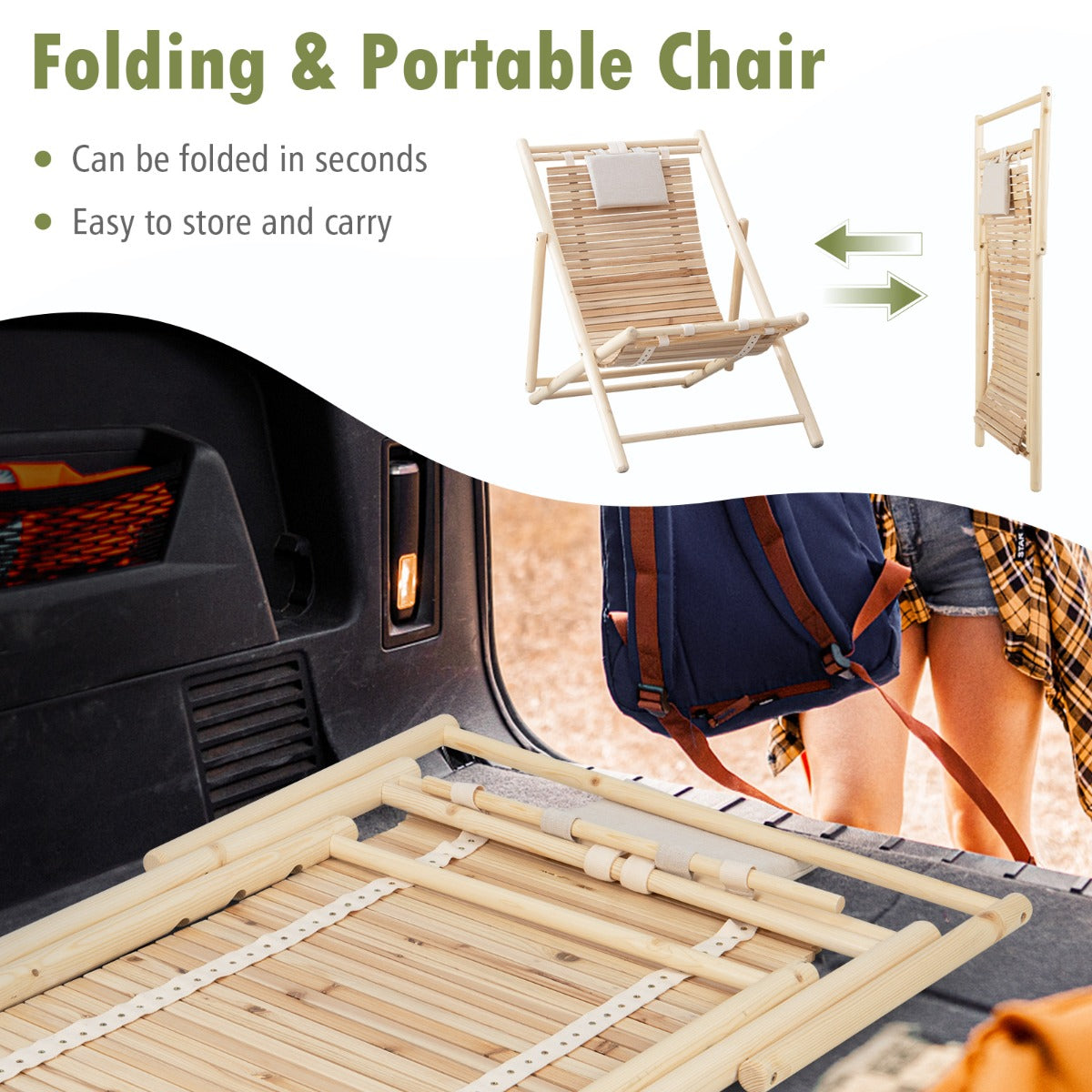 Outdoor Folding Adjustable Sling Chair with Cushioned Headrest-2 Pieces