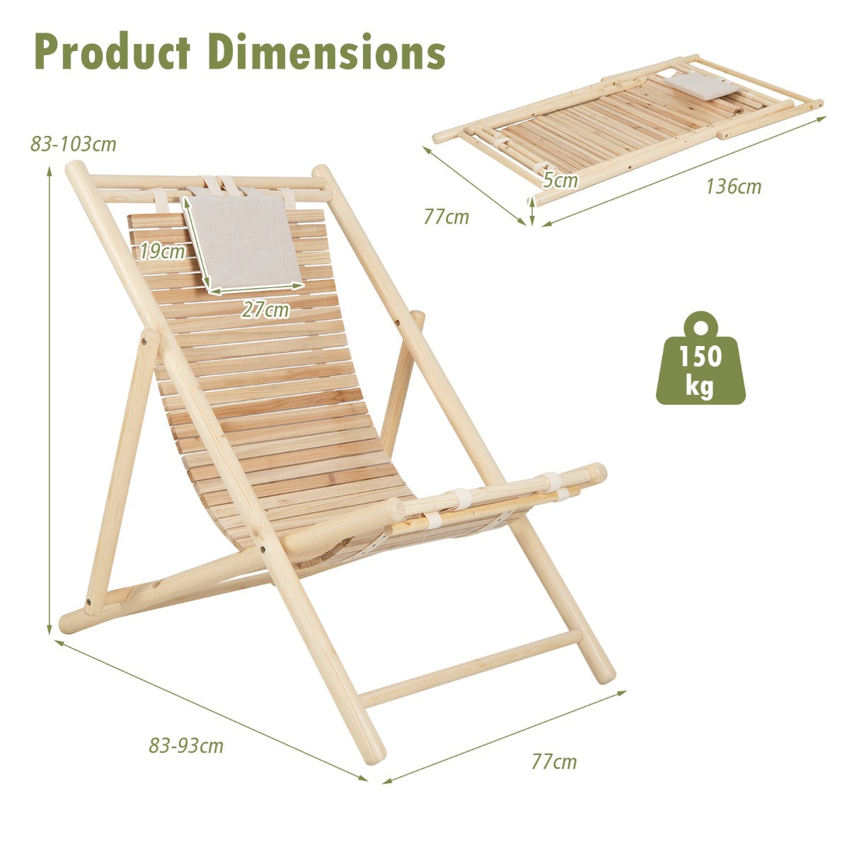 Outdoor Folding Adjustable Sling Chair with Cushioned Headrest-2 Pieces
