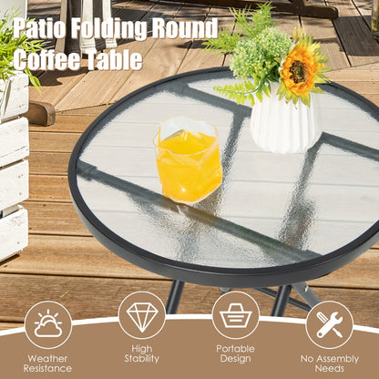 Folding Patio Side Table with Tempered Glass Tabletop