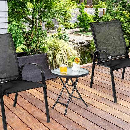 Folding Patio Side Table with Tempered Glass Tabletop