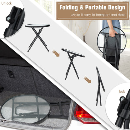 Folding Patio Side Table with Tempered Glass Tabletop