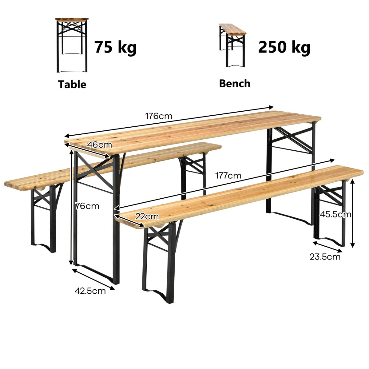 3 Pieces Outdoor Folding Picnic Table Bench Set