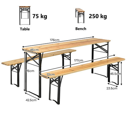 3 Pieces Outdoor Folding Picnic Table Bench Set
