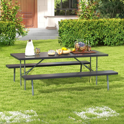 Costway Folding Picnic Table with 2 Benches with Metal Frame and All-Weather HDPE Tabletop-Black