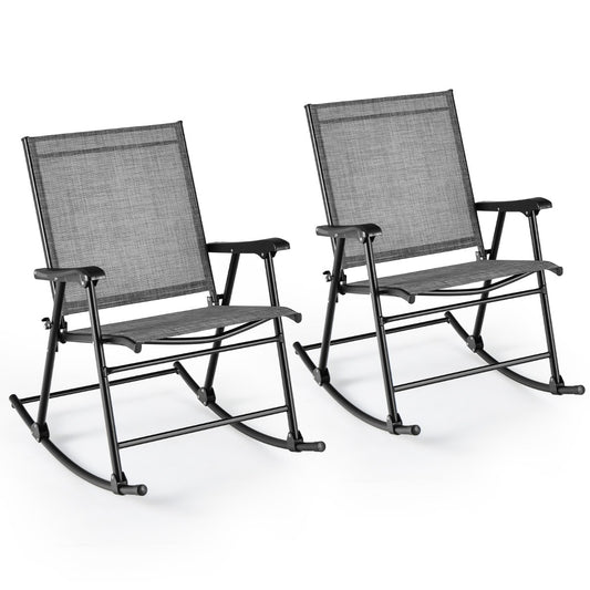 Costway Folding Rocking Chair Set of 2 with Breathable Seat Fabric for Backyard