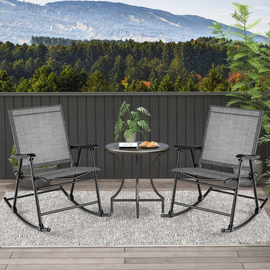 Costway Folding Rocking Chair Set of 2 with Breathable Seat Fabric for Backyard
