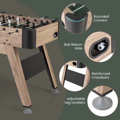 1.2m Natural Foosball Table with Adjustable Legs and Scorers for All Ages
