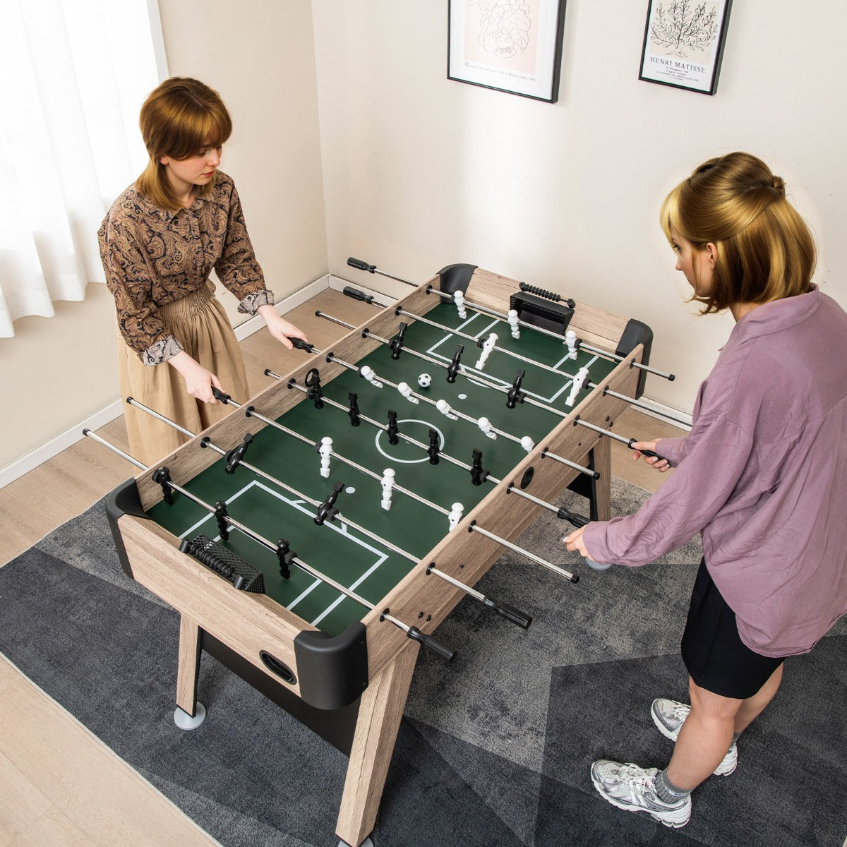 1.2m Natural Foosball Table with Adjustable Legs and Scorers for All Ages