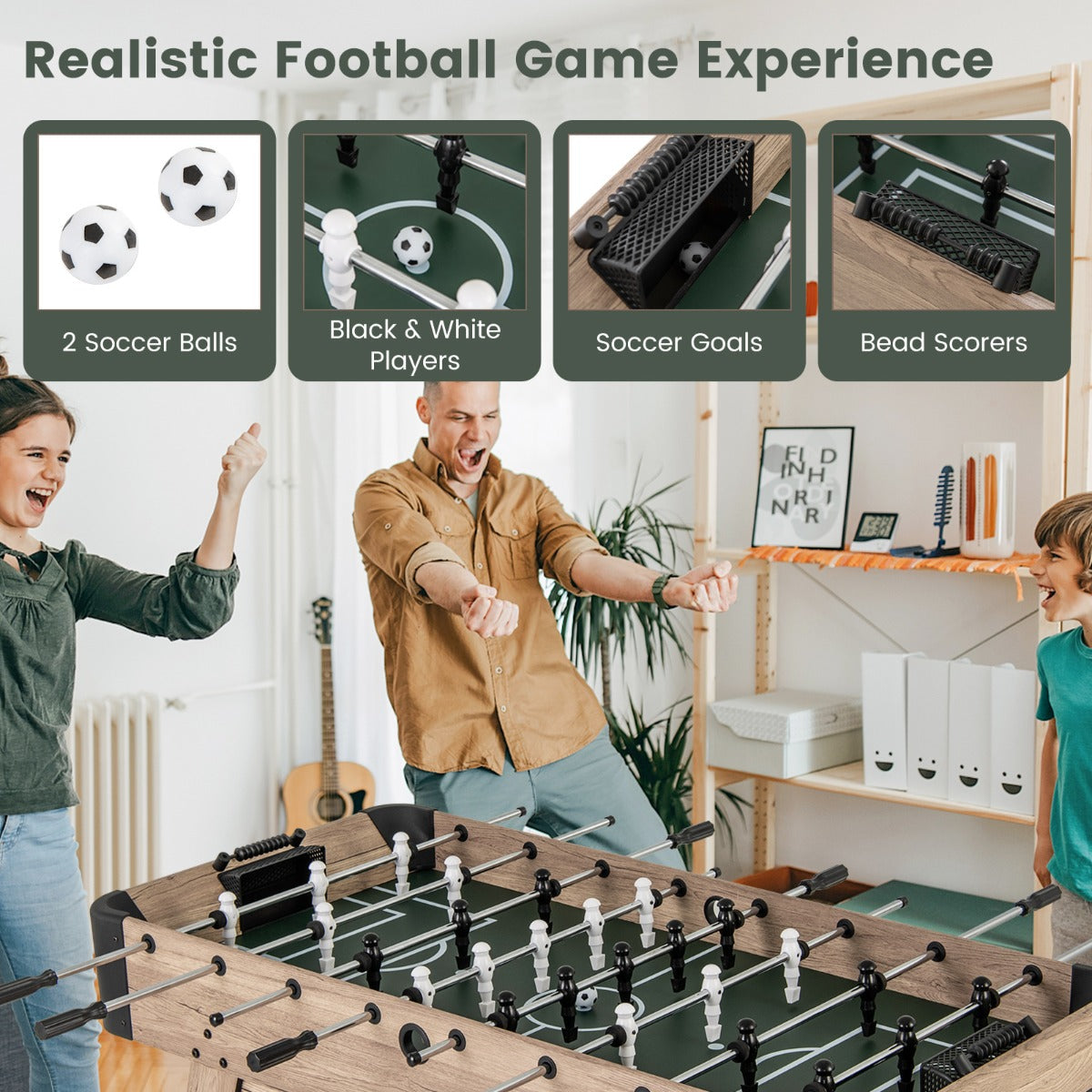 1.2m Natural Foosball Table with Adjustable Legs and Scorers for All Ages
