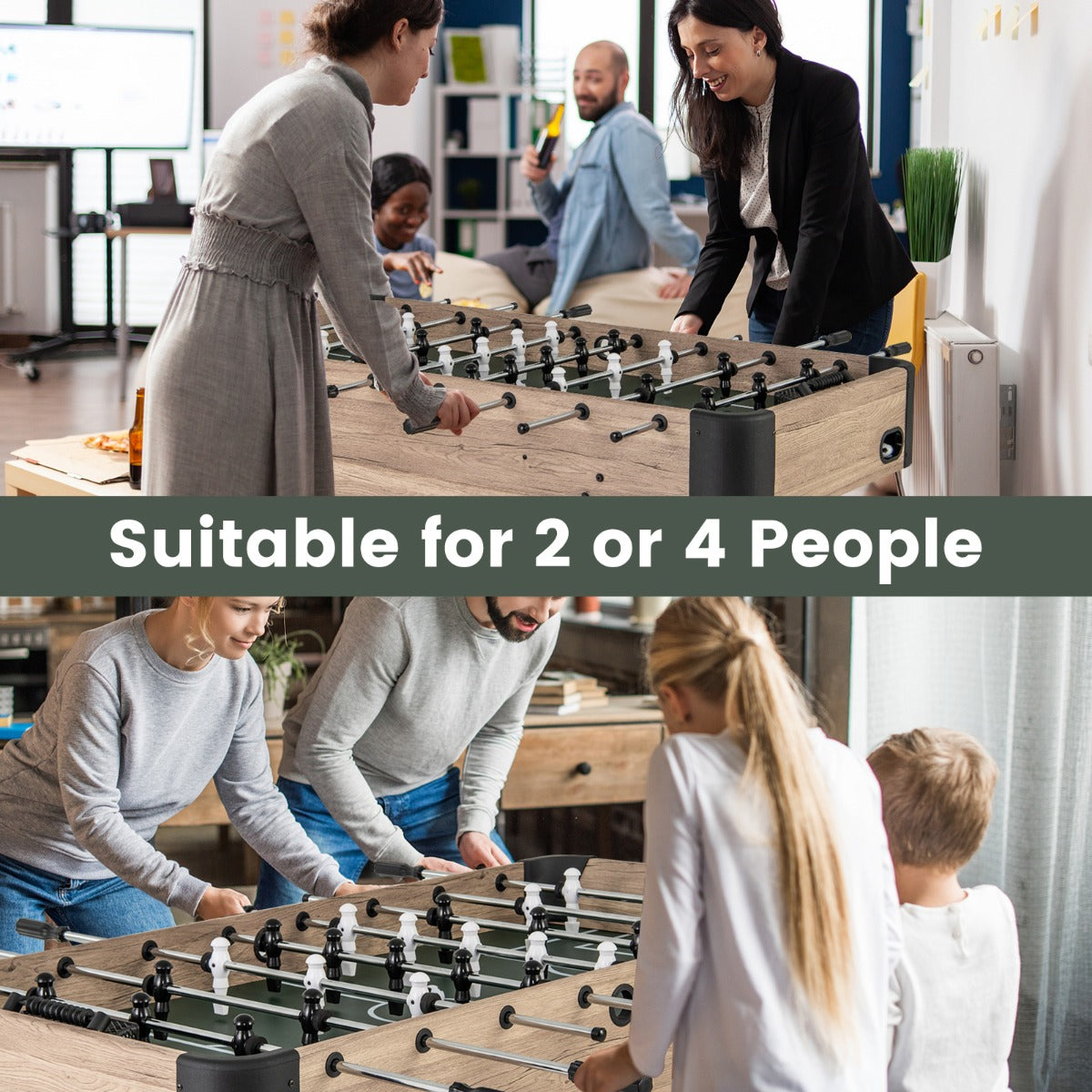 1.2m Natural Foosball Table with Adjustable Legs and Scorers for All Ages