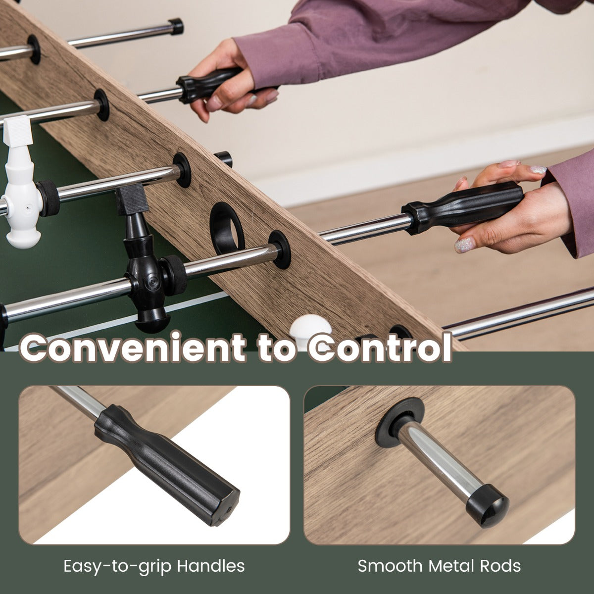 1.2m Natural Foosball Table with Adjustable Legs and Scorers for All Ages