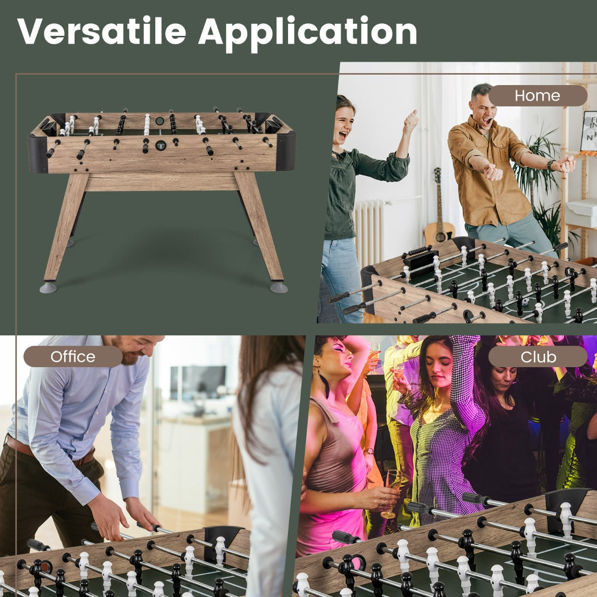 1.2m Natural Foosball Table with Adjustable Legs and Scorers for All Ages