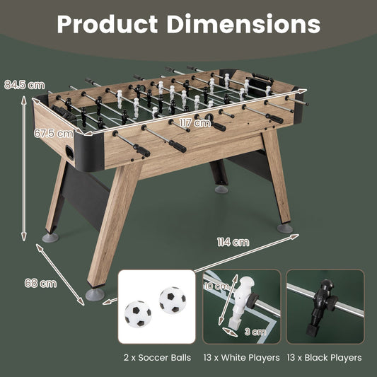 1.2m Natural Foosball Table with Adjustable Legs and Scorers for All Ages