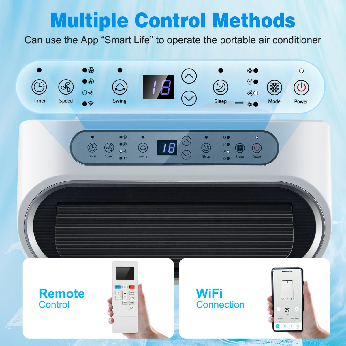 Built-in 24-hour timer allows the portable AC unit to turn off automatically after a selected period