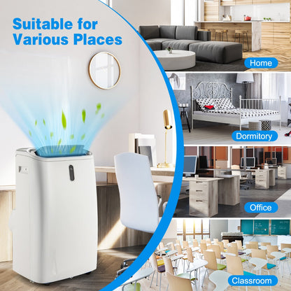 Portable air conditioner includes exhaust hose, drainage pipe, remote control, and adaptable window installation kit