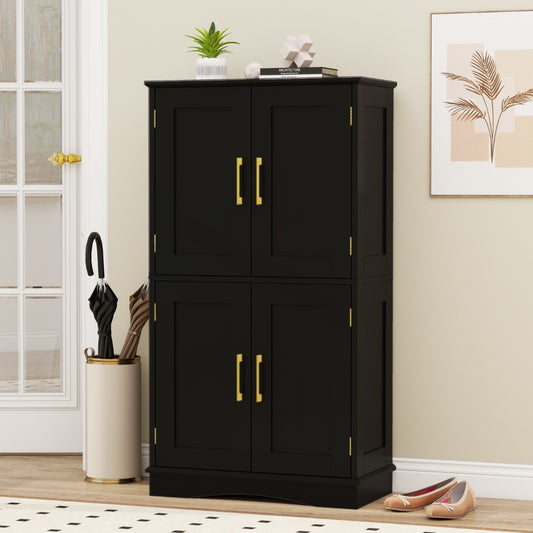 Freestanding Bathroom Floor Storage Cabinet Pantry Cabinet-Black