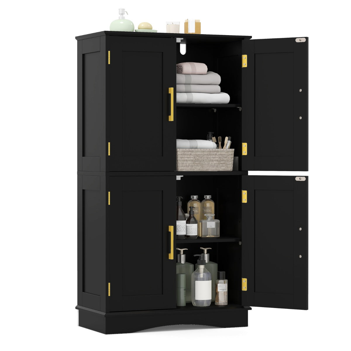 Freestanding Bathroom Floor Storage Cabinet Pantry Cabinet-Black