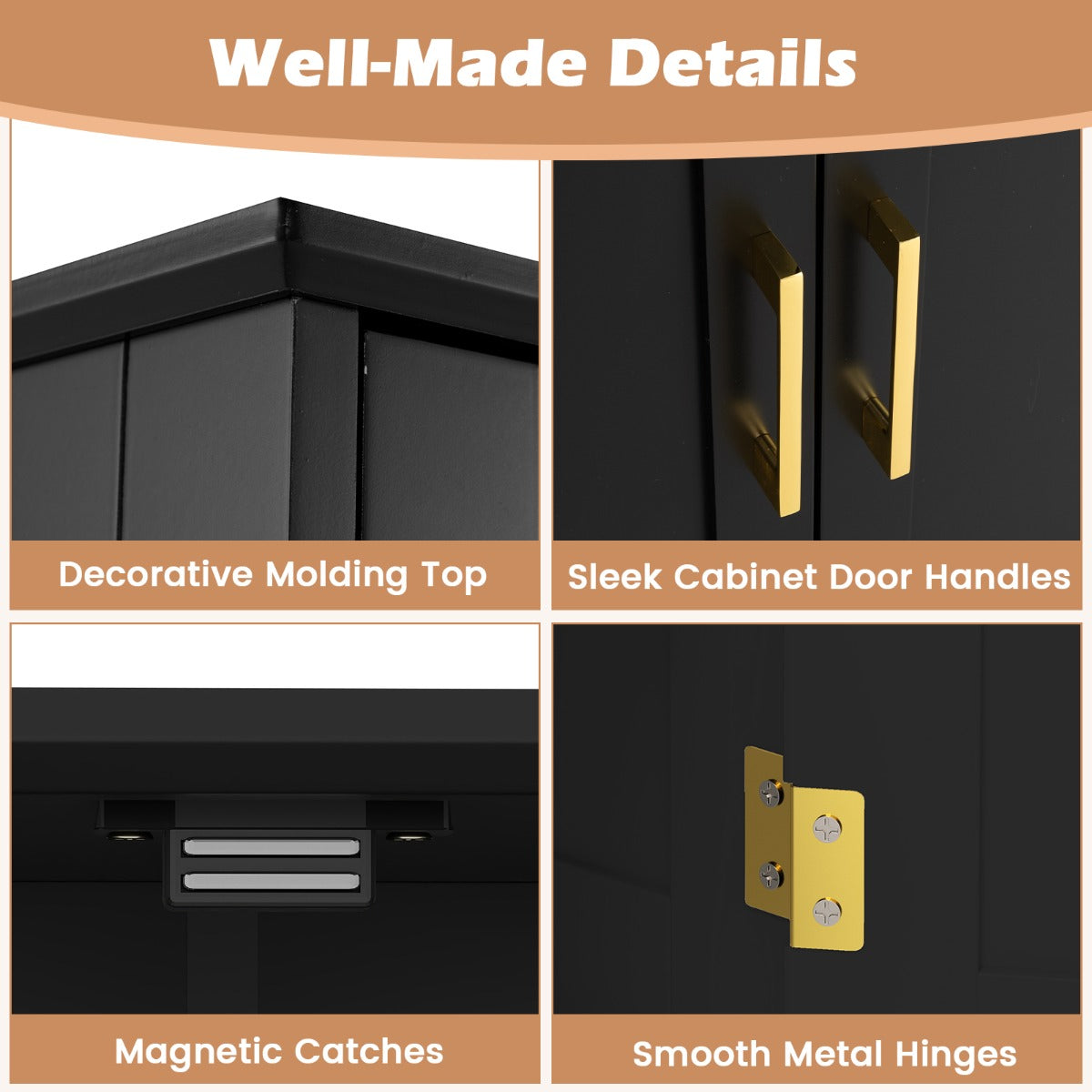 Freestanding Bathroom Floor Storage Cabinet Pantry Cabinet-Black
