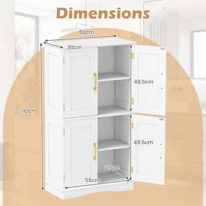 Freestanding Bathroom Floor Storage Cabinet Pantry Cabinet-White