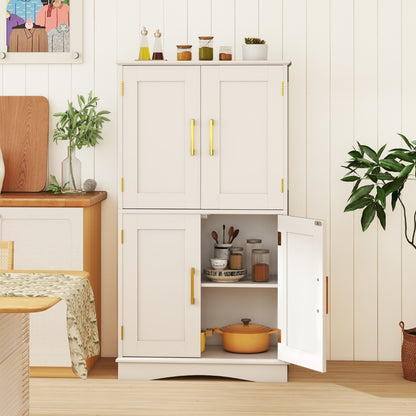 Freestanding Bathroom Floor Storage Cabinet Pantry Cabinet-White