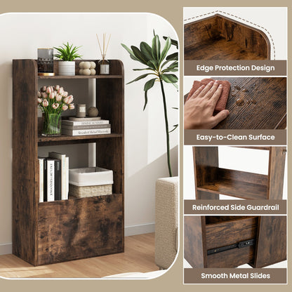 Freestanding Bookcase with Drawer 3-Tier Open Display Shelf-Rustic Brown