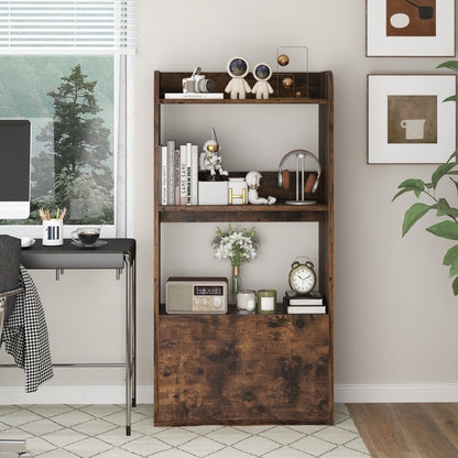 Freestanding Bookcase with Drawer 3-Tier Open Display Shelf-Rustic Brown