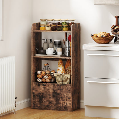 Freestanding Bookcase with Drawer 3-Tier Open Display Shelf-Rustic Brown