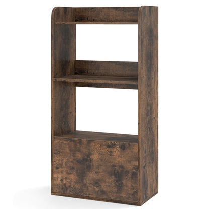 Freestanding Bookcase with Drawer 3-Tier Open Display Shelf-Rustic Brown