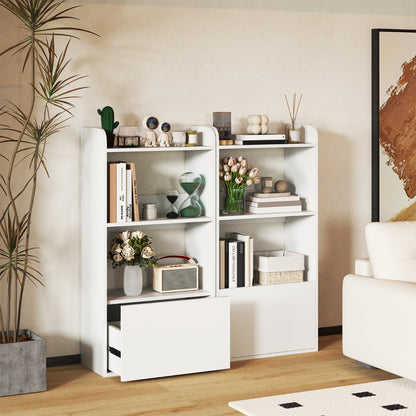 Freestanding Bookcase with Drawer 3-Tier Open Display Shelf-White