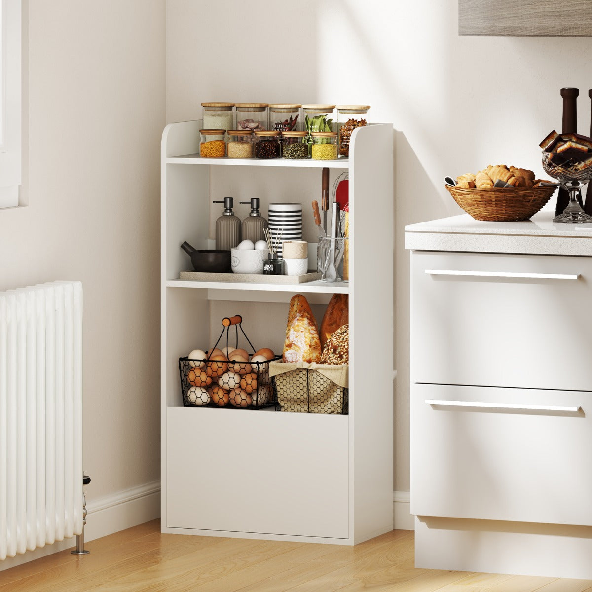 Freestanding Bookcase with Drawer 3-Tier Open Display Shelf-White