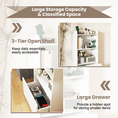 Freestanding Bookcase with Drawer 3-Tier Open Display Shelf-White