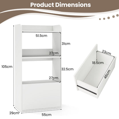 Freestanding Bookcase with Drawer 3-Tier Open Display Shelf-White