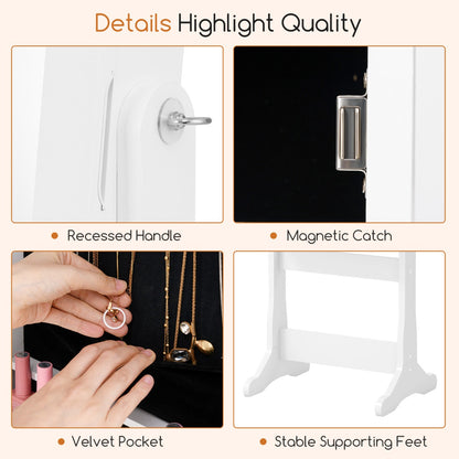Freestanding Jewelry Cabinet with Full-Length Mirror and LED Lights-White