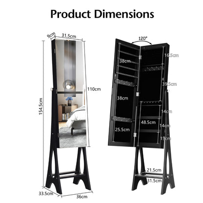 Costway Freestanding Jewelry Cabinet with Full Length Frameless Mirror and Built in LED Lights-Black