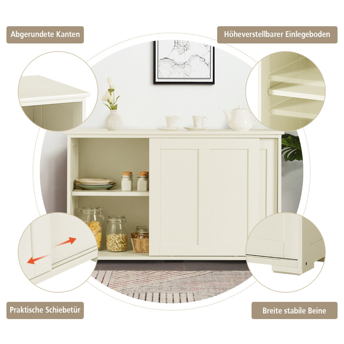 Sturdy legs improve stability while the cabinet supports up to 20 kilograms per compartment