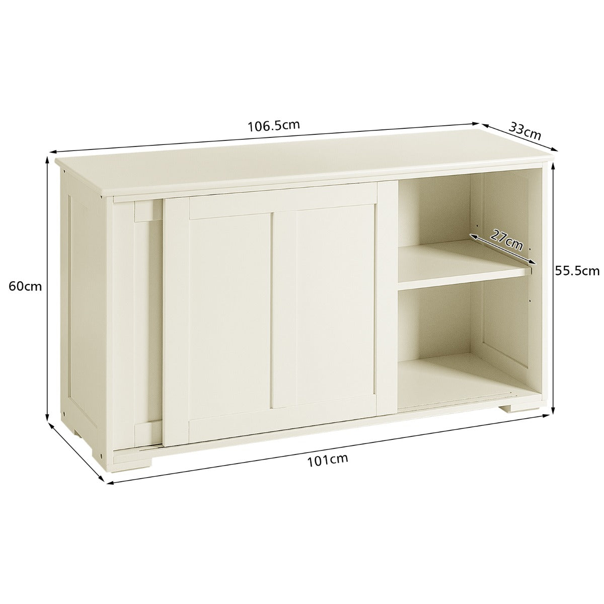 Wide cabinet top holds condiments, wipes, decorations, and other frequently used household items